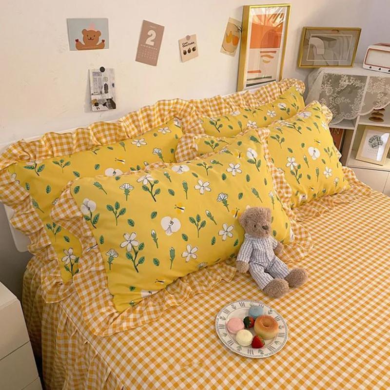 Lace Pillowcase Cartoon Printing Two-pack Pillowcase Home Single Double Girl Bedroom Pillowcase