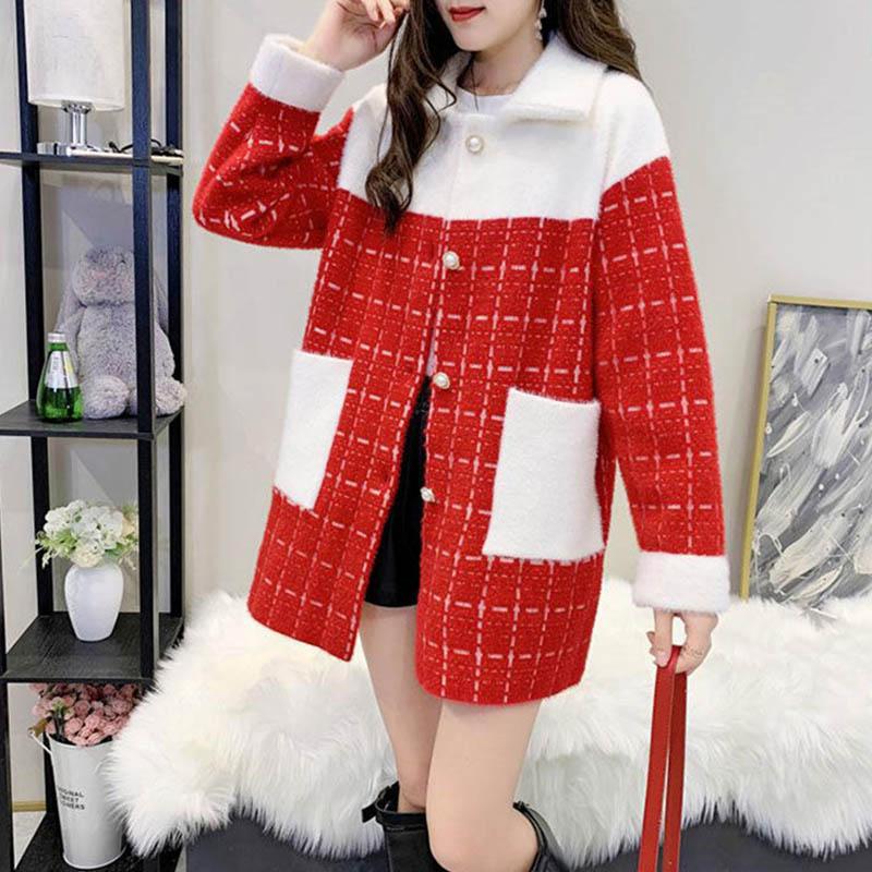 Student Spring and Autumn Woolen Coat with Mink Fleece