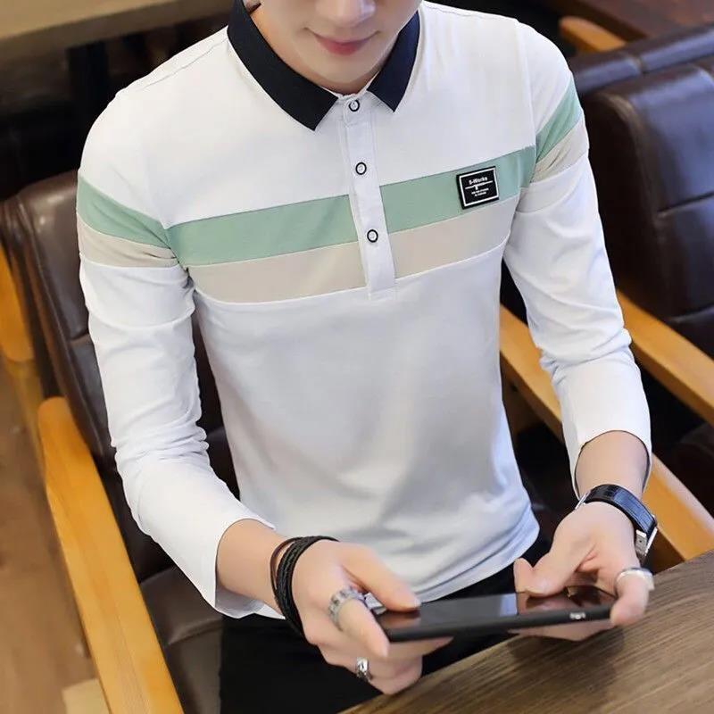 Cotton Long Polo Shirt Men's Lapel Shirt Autumn Trend Wild Young and Middle-aged Men's Clothing