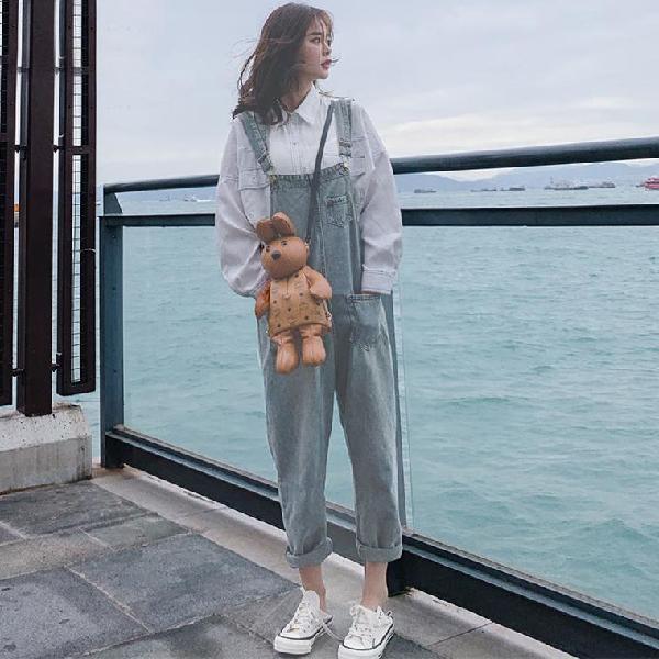 Denim Overalls Female Summer Student Korean Version of Loose Ins Wild Wide-foot Thin Pants