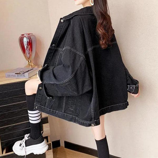 Women's Autumn Long Sleeve Loose Buttons Lapel Denim Jackets Female Spring Large Size Casual Denim Coats