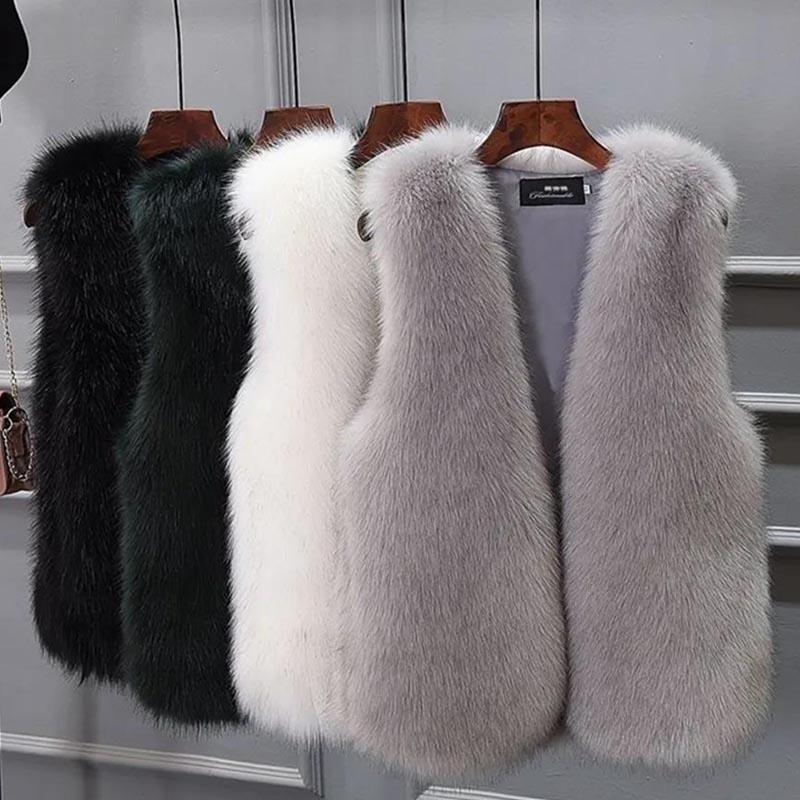 Fur Vest Women's Mid-length Autumn and Winter Imitation Fox Fur Vest Slim Fashion Vest Coat