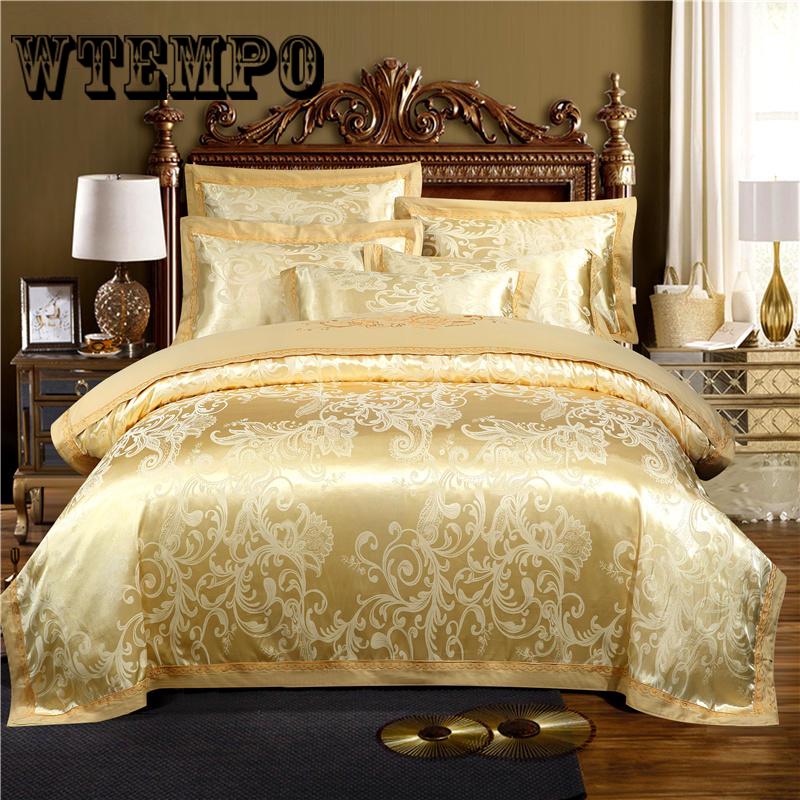 4pcs Home Textile Wedding Jacquard Silk Bedding Set Luxury Satin Quilt/Duvet Cover  Queen/king Size Bedclothes