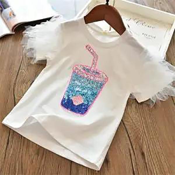 Girls Animal Print T Shirt Girl Tee Clothes Children Loose Sequins Cartoon Top for 3 4 5 6 7 8 Years Korean Kids Birthday Wear