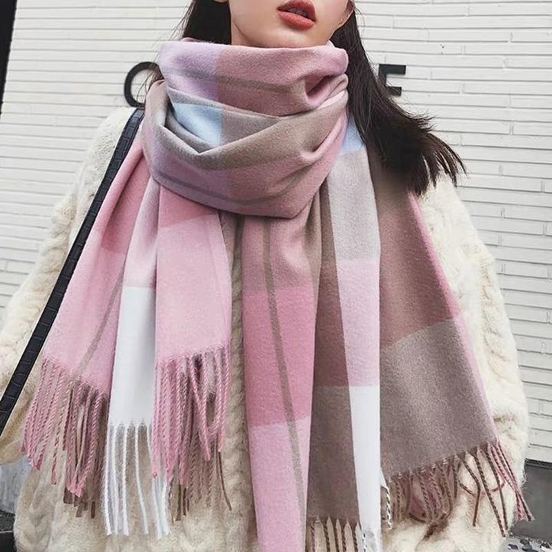 Plus Velvet Thickened Ladies Plaid Scarf Women's All-match Autumn and Winter Warm Bib Shawl Dual-use Cashmere-like Soft Warm Fabric