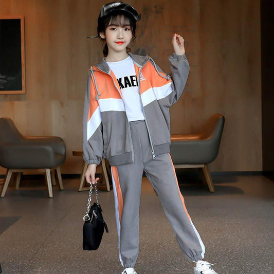 Spring and Autumn Sports Two-piece Suit Girls' Korean Version Casual Loose Sportswear Zipper Long-sleeved Coat Trousers Two-piece Suit