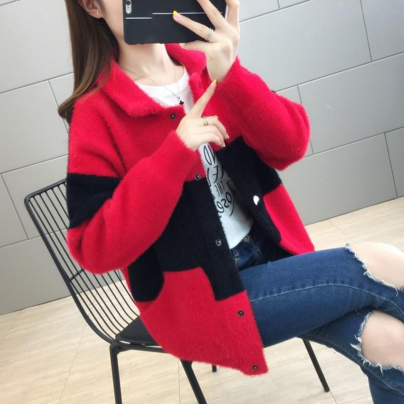 Autumn and Winter Casual Knitted Jacket Turn-down Collar Long-sleeved Sweater Thickened Short Small Fragrance Cardigan