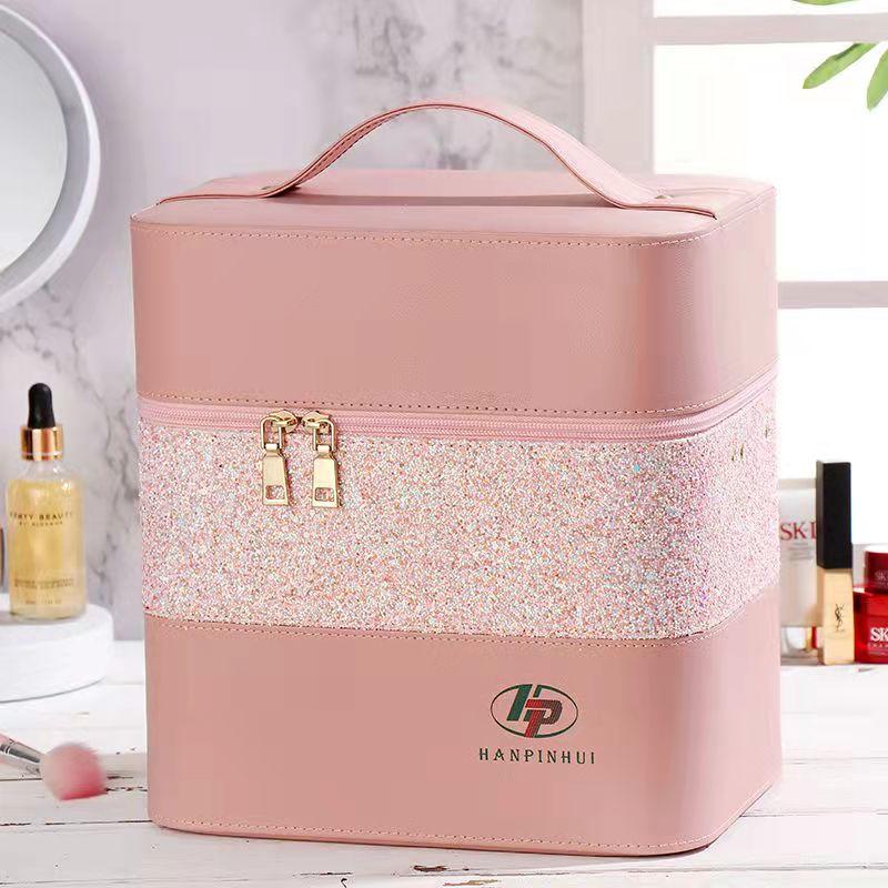 Cosmetic Bag Large-capacity Three-layer Color Matching Multi-functional Portable Cosmetic Storage Box