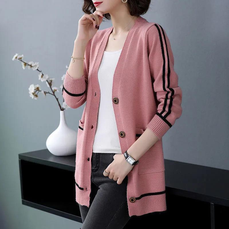 Sweater Coat Women's Medium Long Loose Large Size Spring Outer Shawl Knitted Cardigan