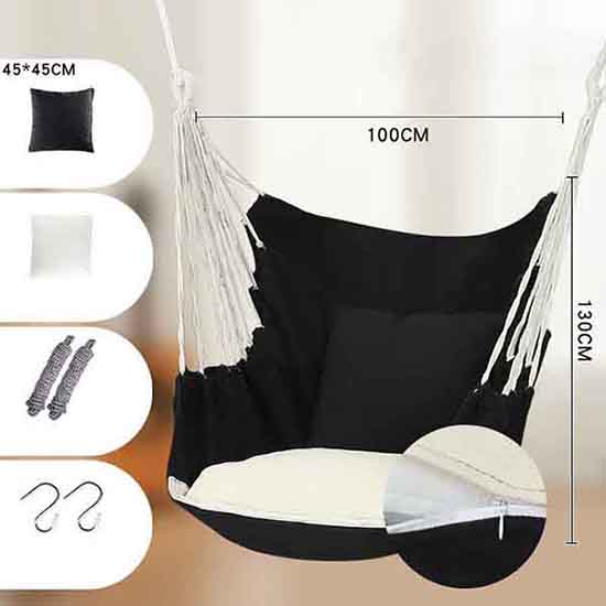 Solid Color Canvas Hammock Swing Indoor and Outdoor Thickened Canvas Cradle Chair Including Pillow