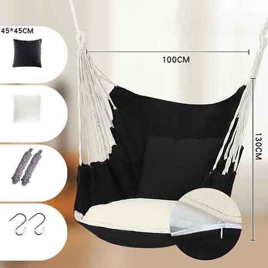 Solid Color Canvas Hammock Swing Indoor and Outdoor Thickened Canvas Cradle Chair Including Pillow