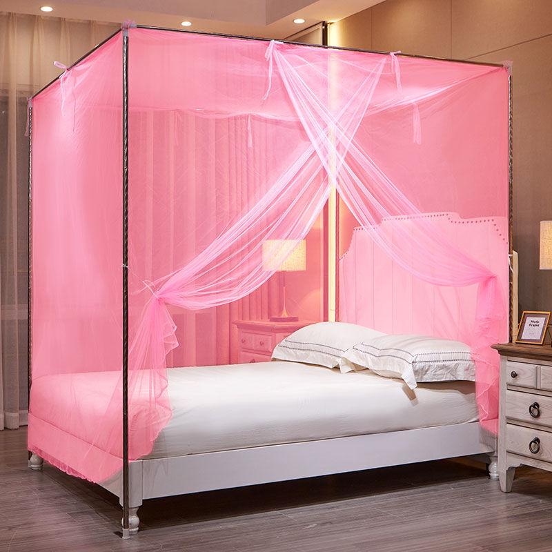 Lace Princess Style Old-fashioned Bed Encryption Mosquito Net Household Bedroom Square Top Single Double Mosquito Net with Rope Can Be Tied