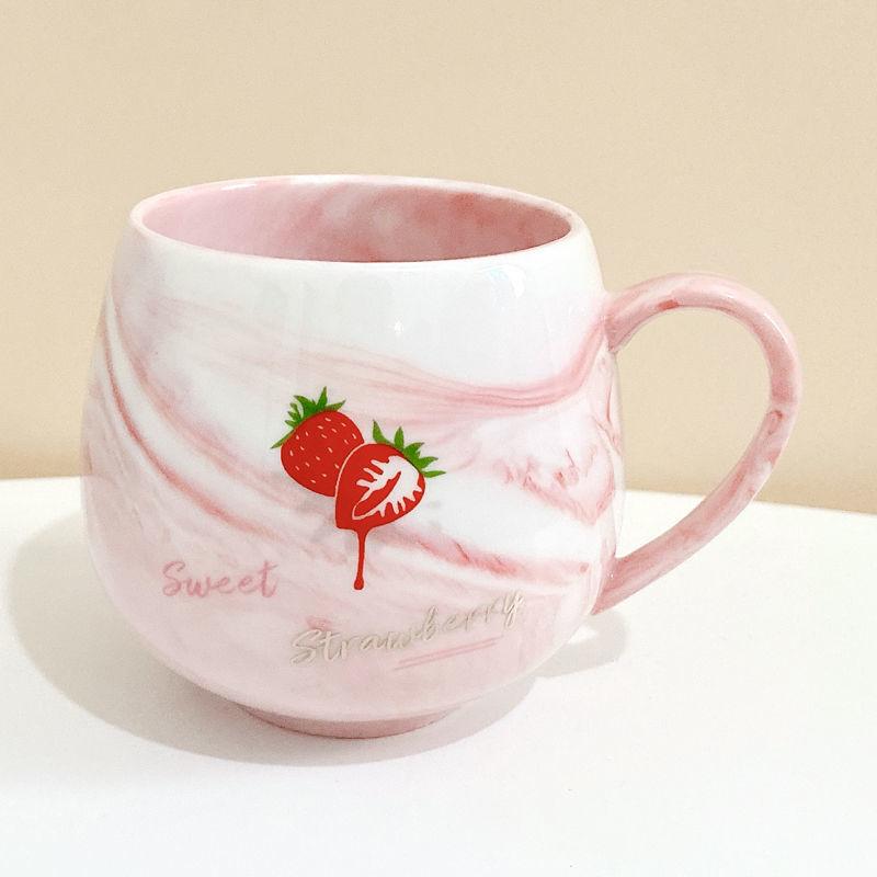 Creative Cartoon Ceramic Cup Female Student Dormitory Water Cup Cute Strawberry Mug Home Milk Breakfast Cup Spoon