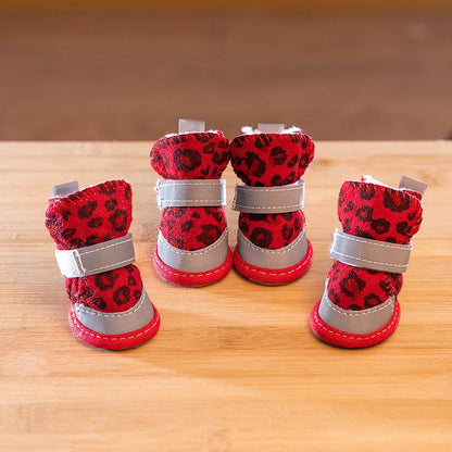 Dog Shoes Four Seasons Small Dog Teddy Pet Shoes Puppy Shoes Anti-skip Velvet Warm Boots A Set of 4 Bichon Shoes  Dog Wear-resistant Snow Boots