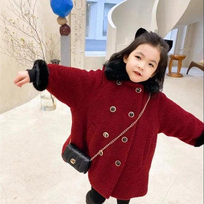 Girls Thick Lamb Wool Coat Mid-length Winter Clothes Plus Velvet To Keep Warm and Windproof