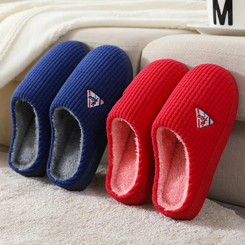 Cotton Slippers for Men and Women In Autumn and Winter Thicken Warm Home Indoor Non-slip Thick-soled Couple Slippers for Men Winter