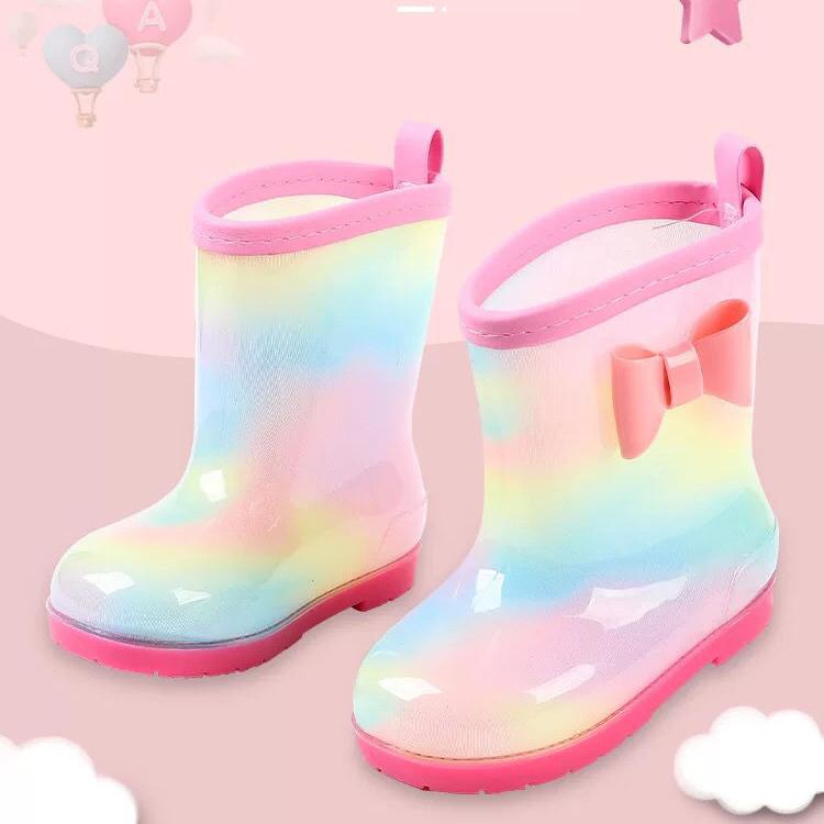 Children's Rain Shoes Water Shoes Non Slip Girls Bowknit Decoration Colorful Rain Boots Cartoon Four Seasons Rubber Rain Boots