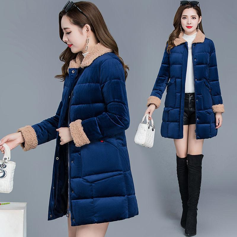 Gold Velvet Cotton-padded Jacket Women's Mid-length Winter Clothes Korean Style Down Thickening Fashion Trend Jacket