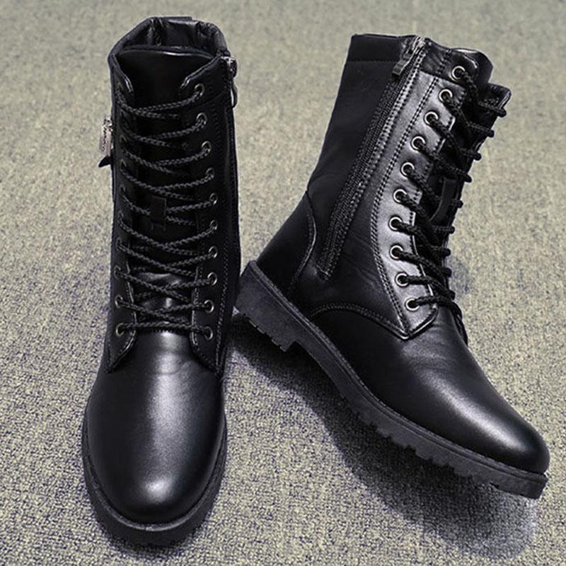 Autumn and Winter Martin Boots Men Plus Velvet Outdoor High-top Black Pu Leather Boots Vintage Work Boots