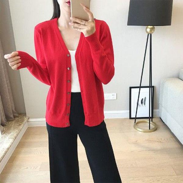 Spring and Autumn Cardigan Sweater Knit Short Loose Loose Top V-neck Female Jacket