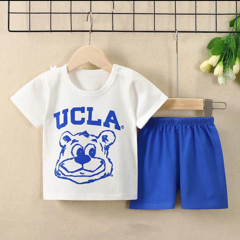 Children's Short-sleeved Suit Pure Cotton Summer Thin Sweat-absorbing Breathable and Comfortable Two-piece Baby Loose Neckline Casual Suit