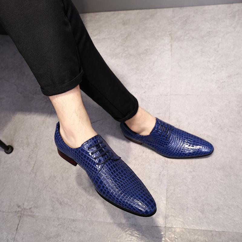 Crocodile Pattern Pointed Toe Leather Shoes Men's Wedding Shoes Patent Leather Business Shoes