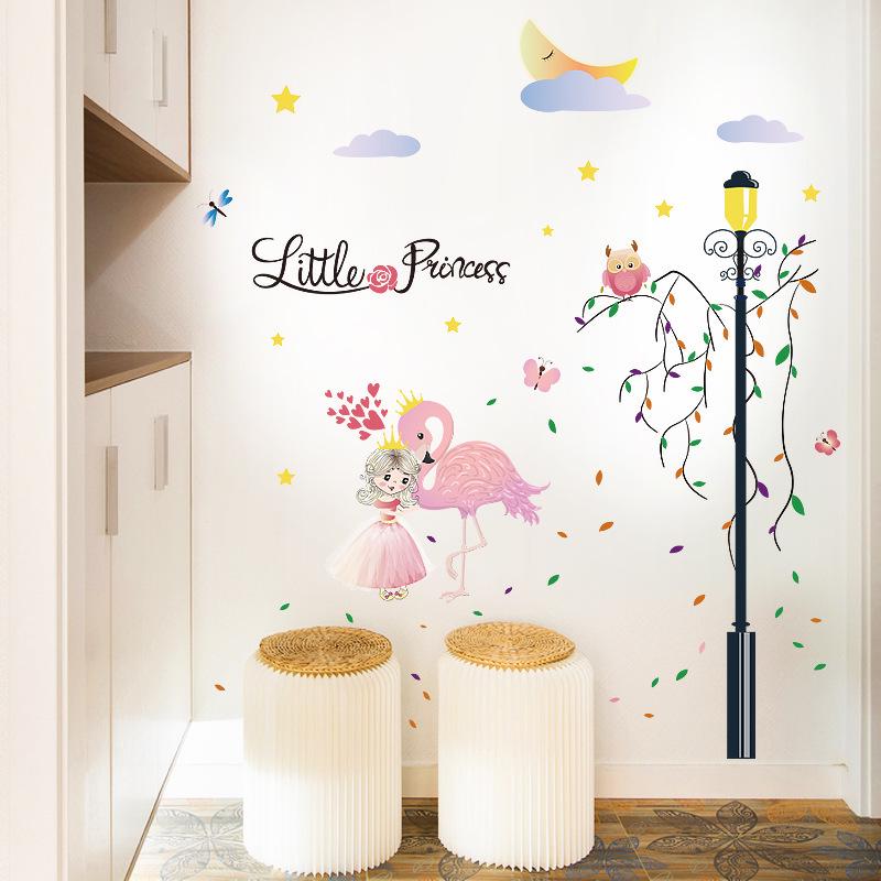 Room Decoration Self-adhesive Paper Girl Heart Flamingo Street Lamp Wall Stickers