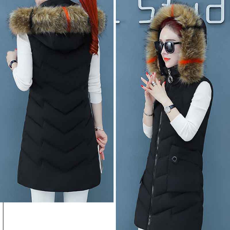 Cold-proof Vest Women's Autumn and Winter Removable Cap Down Cotton Mid-length Thickened Cotton Coat