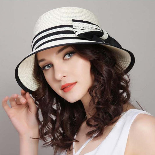 Women Bow Straw Hat Summer Korean Sun Cap Visor Beach Hat Sunscreen Protective Sun Hat Foldable Hat Fisherman Hat Basin Hat All Match Casual Hat