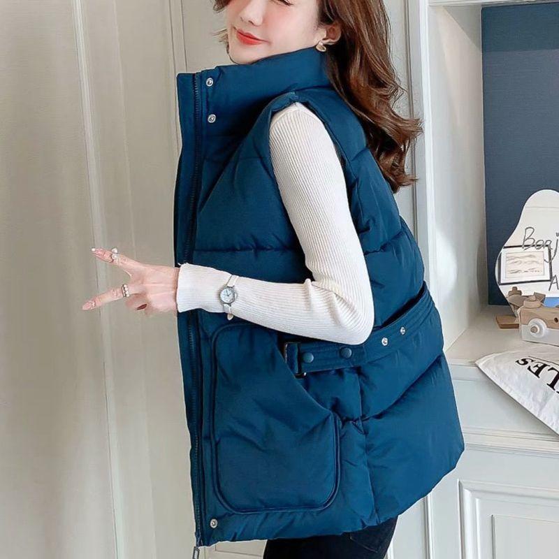 Autumn and Winter Solid Color Casual Down Cotton Vest Korean Version Loose Large Size Stand Collar Thickened Female Jacket