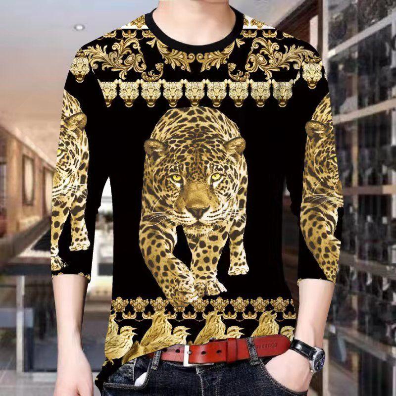 Men's tops spring and autumn men's long-sleeved T-shirt men's 3D printed round neck T-shirt