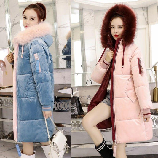 Gold Velvet Cotton-padded Jacket Women's Mid-length Student Winter Coat Down Bread Jacket