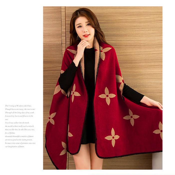 Fashion Geometric Color Imitation Comfortable Temperament Warm Poncho Shawl Scarf Knitted Shawl