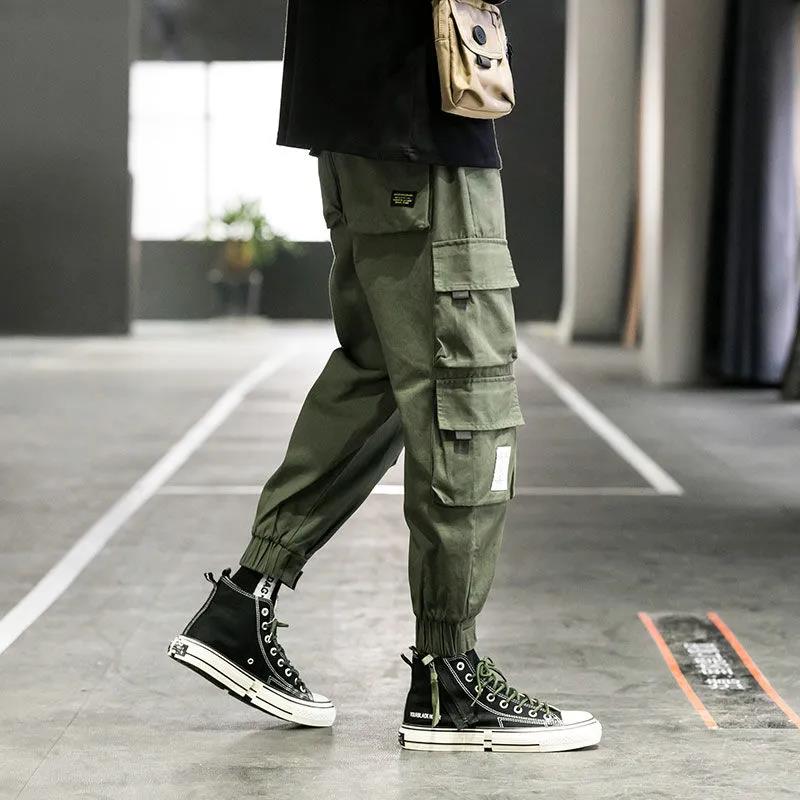 Men's Overalls Trendy Loose Casual Trousers Autumn Thin Multi-pocket Drawstring Feet Trendy Brand Men's Trousers