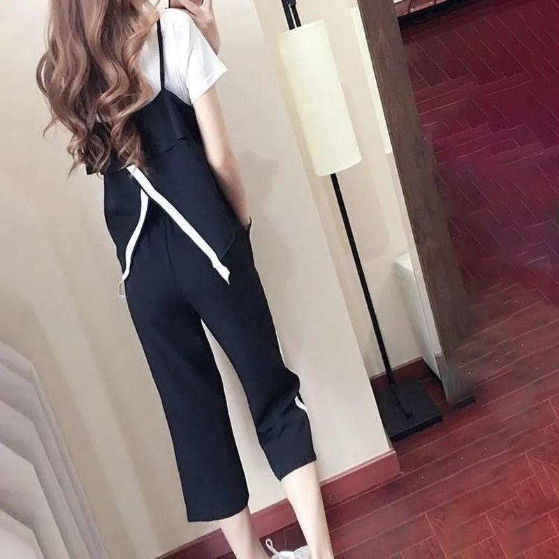 Ladies Suit Three-piece Suit Suspenders Short-sleeved T-shirt Casual Pants Ladies Outdoor Leisure Suit Cotton Fabric Absorbent and Breathable