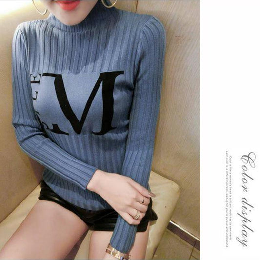 Autumn and Winter Half Turtleneck Sweater Pullover Long-sleeved Knitted Bottoming Shirt All-match Tight-fitting Women's Top