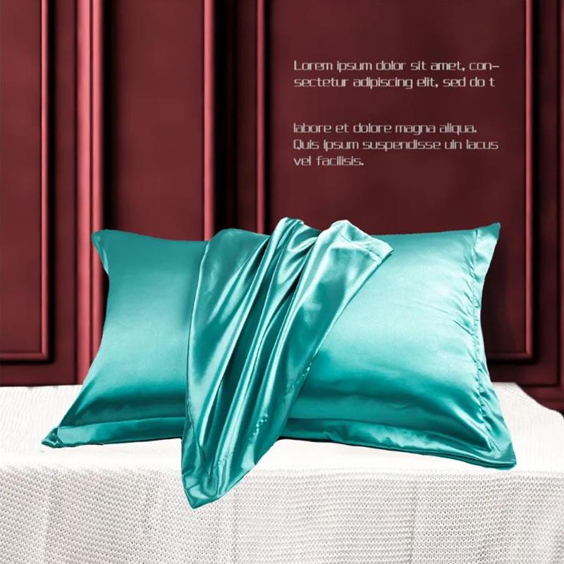 A Pair of Silk Pillowcases Skin-friendly Soft Solid Color Pillowcase 48*74cm Bedroom Double Pillowcase