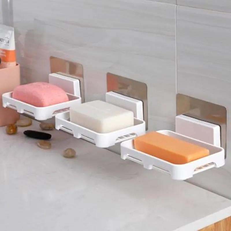 2 Pcs Drain Soap Box Home Bathroom Wall-shaped Soap Storage Box