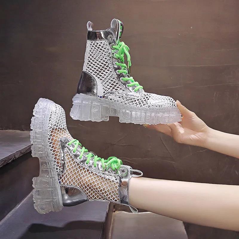 Summer Thin Martin Boots Hollow Breathable Jelly Platform Boots Heighten Boots