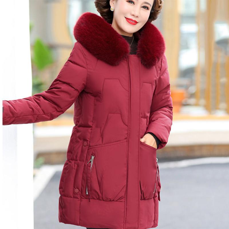 Women's Mid-length Down Jacket Winter Korean Loose Cotton Clothes Casual Hooded Padded Jacket Quilted Jacket