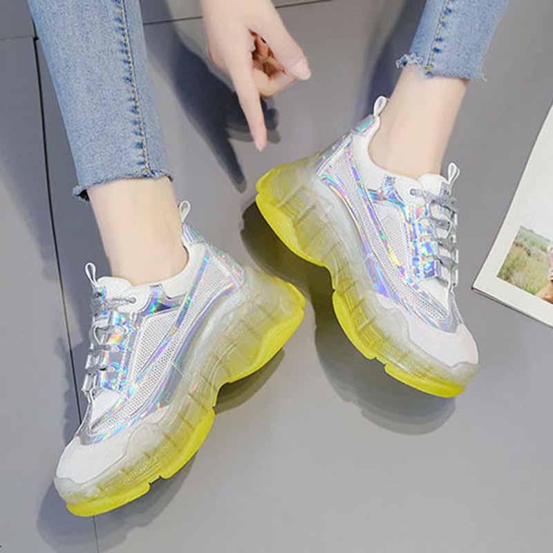 Plus Size 35-39 Summer Women Mesh Sneakers Students Breathable Running Basketball Shoes Shockproof Non-slip Laser Colorful Heighten Shoes