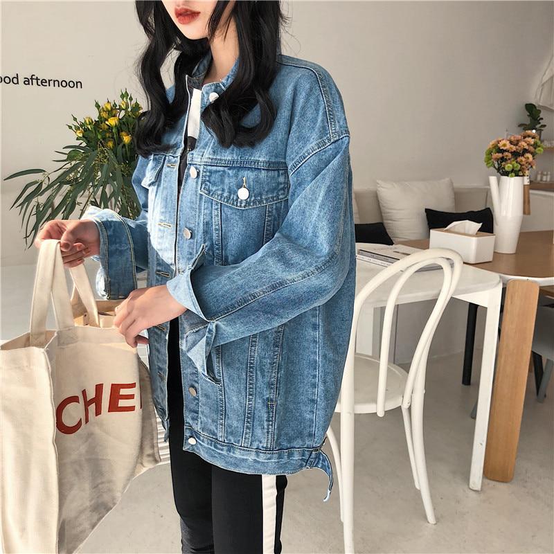 Solid Jean Jacket For Women Loose Casual Blue Fashionable Coats Female Outwear Denim Feminine