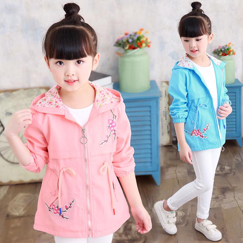 Outerwear Autumn Winter Fashion Baby Girls Cartoon Flower Embroidery Hooded Kid's Coat Jacket