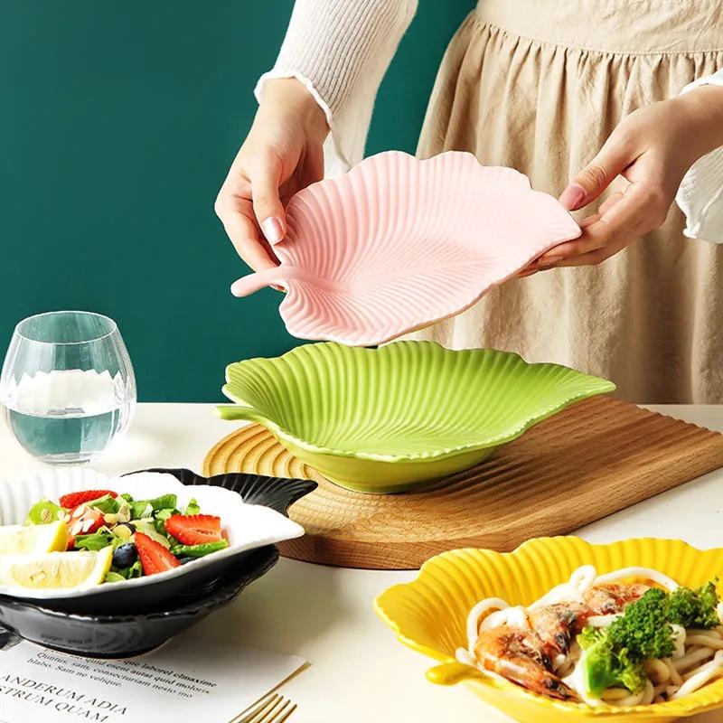 Nordic Creative Leaf-shaped Tableware Household Ceramic Breakfast Plate Fruit Salad Plate Soup Plate Deep Plate