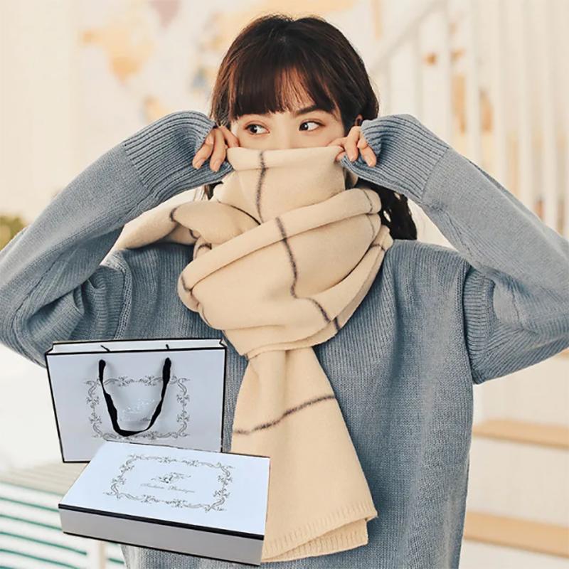 Winter Wool Scarf Korean Version Womens Thicked Scarf Students All-match Striped Knitted Jacket