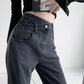 Women's Spring and Autumn Black Gray Wide-leg Jeans Loose High-waisted Straight-leg Mopping Design Pants Trousers