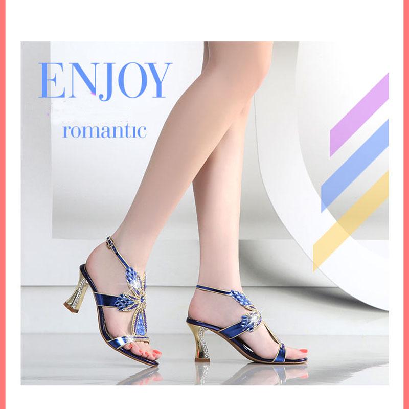 Women's high heel sandals rhinestone summer European and American fashion block  high heel sandals women diamond sexy ladies sandals