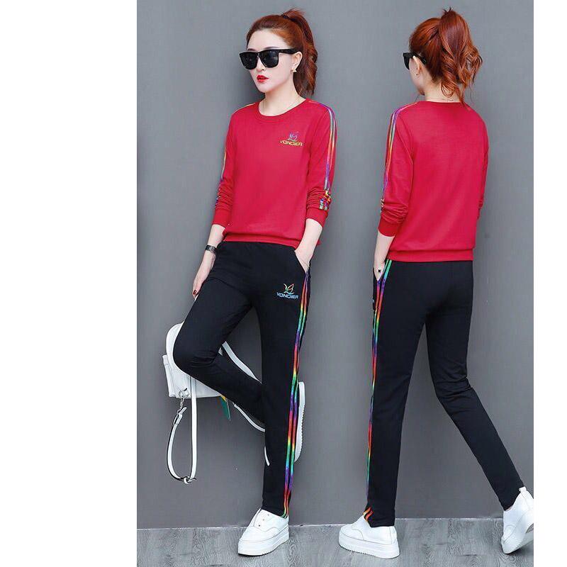 Women's 2pcs Set Wild Long-sleeved Casual Sweatshirt Set Large Size Spring And Autumn