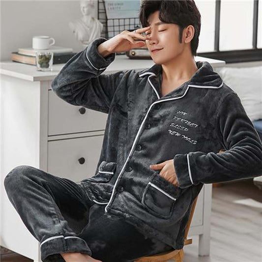 Coral Velvet Pajamas Men's Winter Thickening and Velvet Warm Home Service Suit