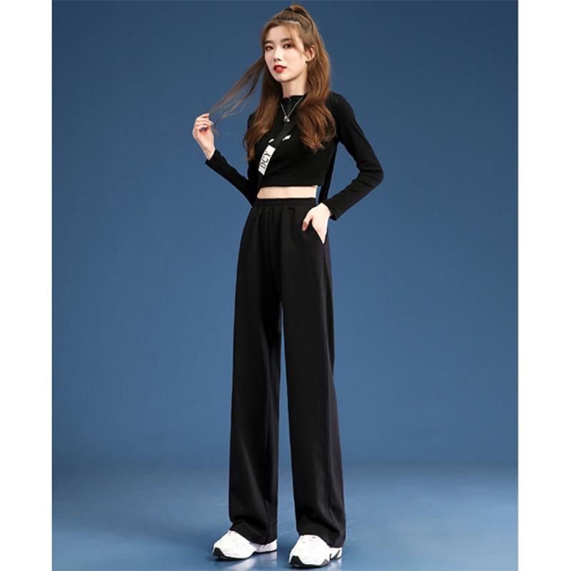 Sports Pants Women's Solid Color Spring and Autumn High Waist Drape Loose Spring and Autumn Straight Casual Wide Leg Slim Pants